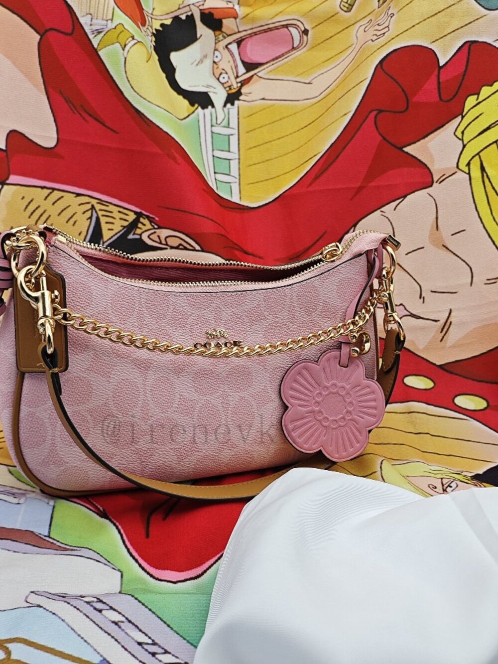 Coach Pink Signature Print Crossbody with Flower Charm